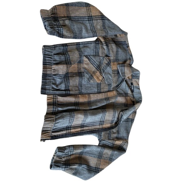 Plaid Zip-Up Cropped Bomber Jacket Size Small | Fall Shacket Aesthetic - Picture 14 of 16